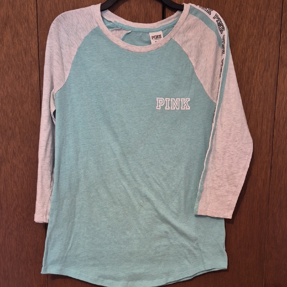 Pink By Victoria's Secret Womens Long Sleeve  Green & Gray Tee Shirt Sz M